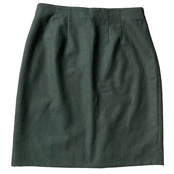 Lands' End 100% Wool Olive Green Chic Professional Work A-Line Academia Skirt-10